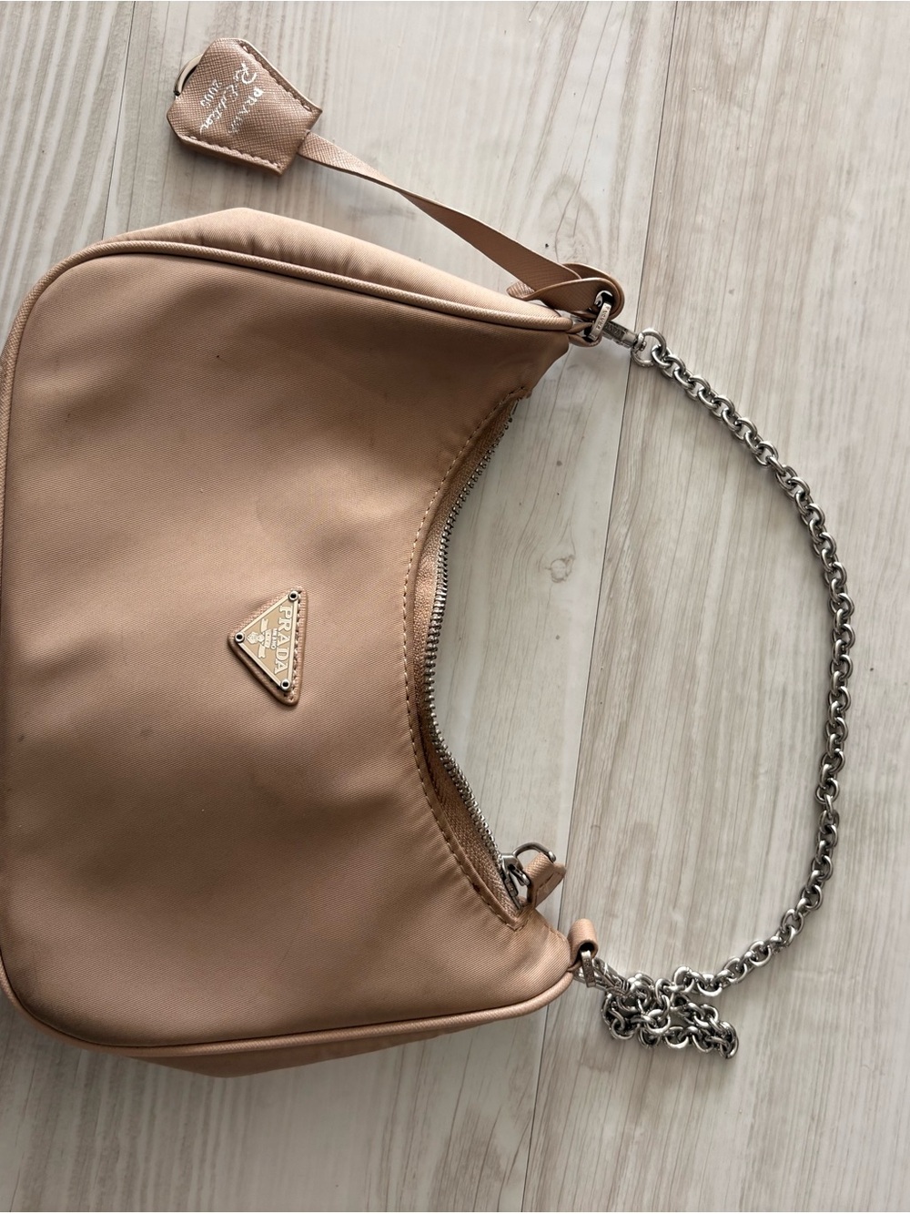Prada Blush Nylon Shoulder Bag with Silver Chain